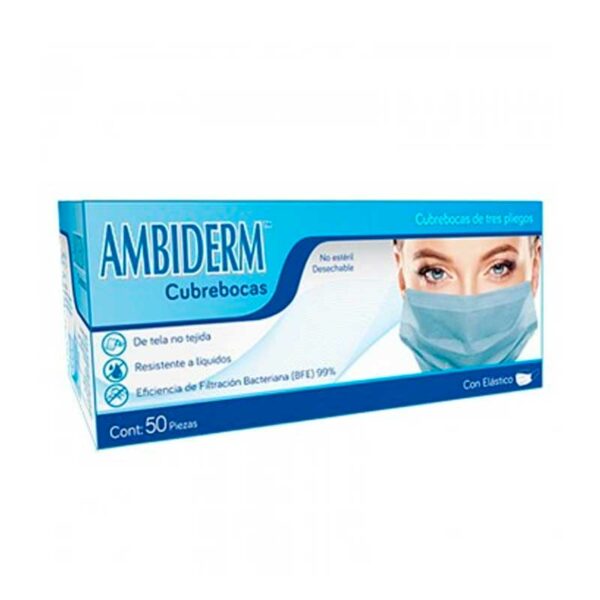 Mascarilla Quirúrgica Ambiderm Celeste Cj 50 Unds